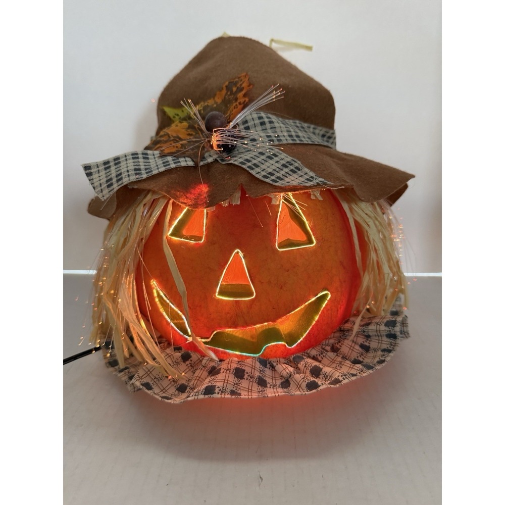 Vintage 90s Fiber Optic Jack O Lantern Pumpkin All Hallows Eve Fall Halloween - Picture 2 of 12